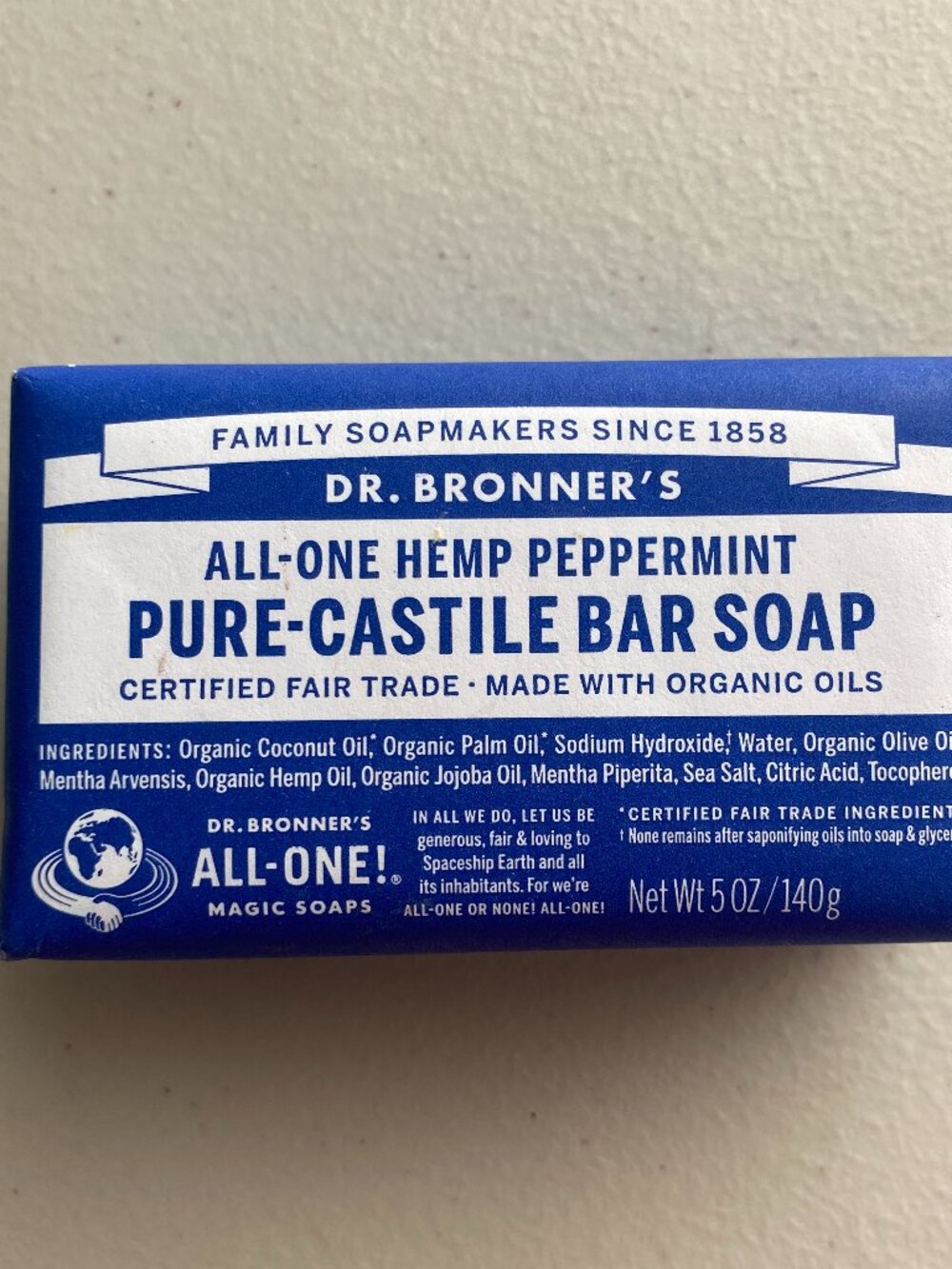 Dr Bronner's Hemp Peppermint Pure-Castile Bar Soap 5 oz